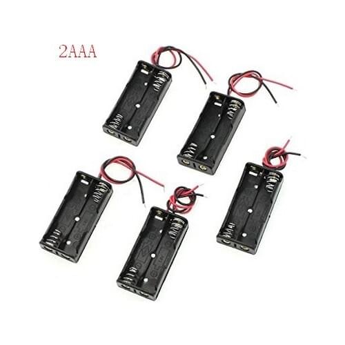 2 x 1.5V AAA Battery Holder Storage Box Wire Leads Black Plastic