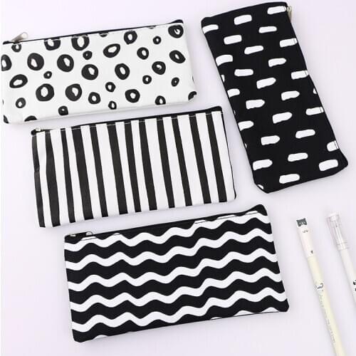 20pcs Kawaii Pencils Bags School Fashion Creative Black Simple Cute Pencile Pouch School Supplies Stationery Pen Organizer Purse