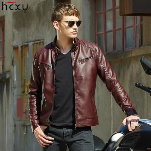 HCXY 2019 Fashion Mens Winter Motorcycle Coats Jackets Men PU Leather Jacket Outwear Faux Fur Lining Man Warm Clothes Short