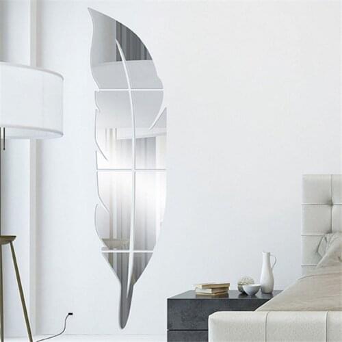 3D Feather Acrylic Mirror Wall Sticker Bathroom Decoration Home Office Decor Wall Decoration Room Decor Living Room Decoration