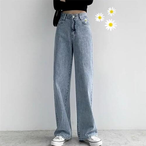 AECU Plus Size Casual Straight Pants Streetwear Woman Jeans High Waist Denim Full Length Mom Jeans Vintage Quality Harajuku Pant