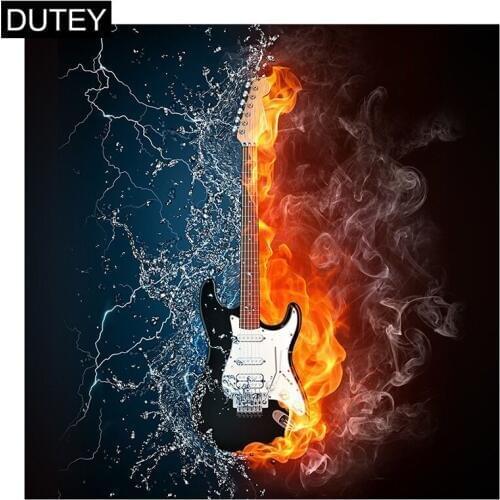 Full Square/Round Drill 5D DIY Diamond Painting"Water Fire Guitar" Embroidery Cross Stitch Mosaic Home Decor Gift JCC