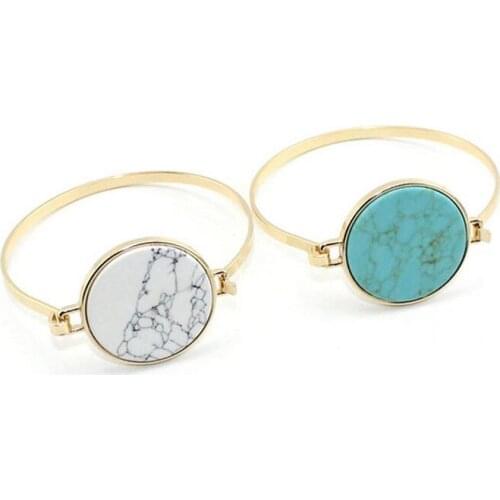 Large Turquoise Disc Bangles for Women New Simple Metal Cuff Bracelets Boutique Jewelry Wholesale