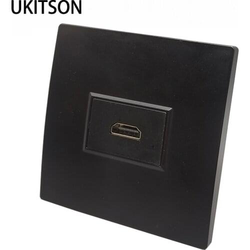 Black Faceplate With Female HDMI2.0 Plug L Shape HDMI Socket Wall Outlet Panel In Dark Color For Home Hotel System