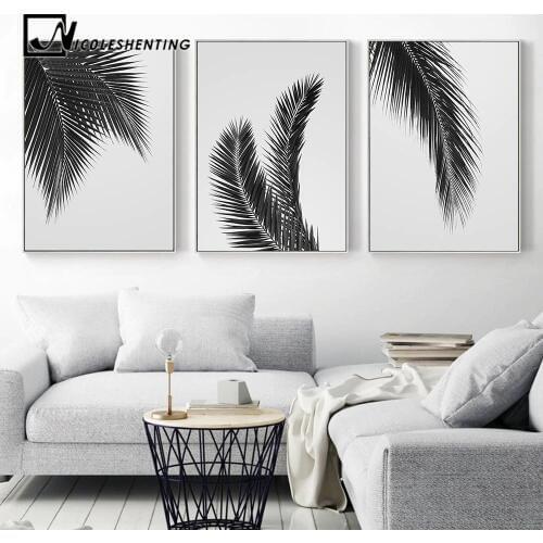 Black White Plant Palm Tree Leaves Posters Prints Minimalist Wall Art Canvas Painting Nordic Style Wall Picture for Living Room