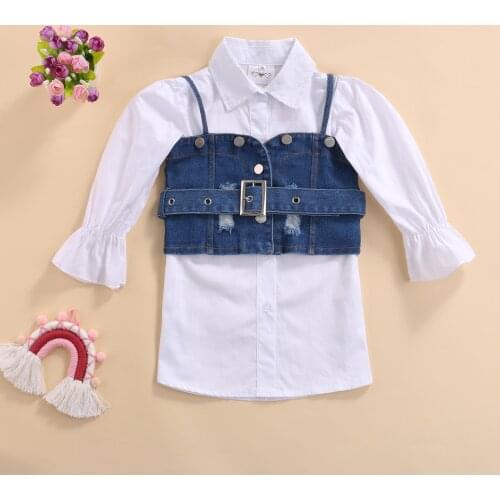 FOCUSNORM Autumn Fashion Kids Girls Dress 3pcs Outfits 1-6Y Solid Single Breasted Straight Dress+Denim Vest+Belt
