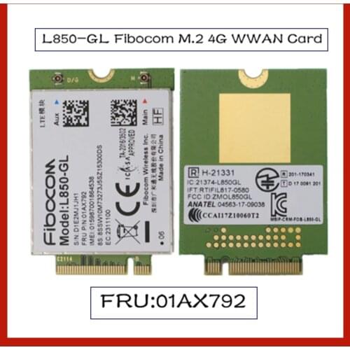 L850-GL Fibocom M.2 4G WWAN Card For Lenovo Thinkpad T480 T480S X1 carbon 6th X1 Yoga 3rd 4th T490 L480 T580 L580 P52 01AX792