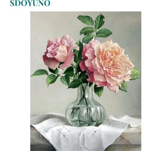SDOYUNO 60x75cm Coloring By Numbers Kits Flowers Painting By Numbers On Canvas Frameless Handpaint Digital DIY Home Number