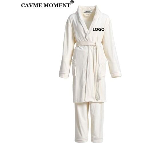 CAVME Winter Flecce Flannel Robe Set Warm Kimono CUSTOM LETTERS Long Sleepwear Pants for Women Mens Nightgown 3XL Gown