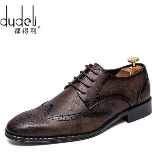 New 2020 Men Dress Shoes Formal Wedding Genuine Leather Shoes Retro Brogue Business Office Mens Flats Oxfords For Male Zapatos