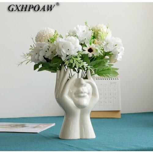 New Ceramic Human Face Flower Vase Art Creatrive Sculpture Human Head Abstract Plant Flower Pot Home Decor Arrangement Ornaments