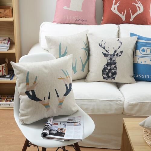 New Design Cushion Cover Nordic Cotton Linen Deer Antlers Tape Almofadas Home Decor 45*45CM Square Almofadas Pillowcase Cojines