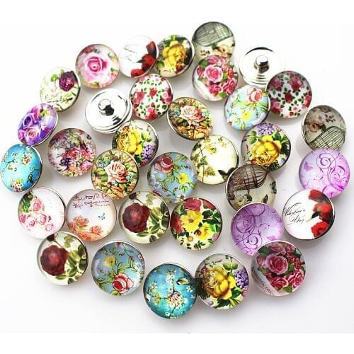 New arrive 20pcs/lot 18mm mix random glass snap buttons for 18mm snap bracelet diy jewelry