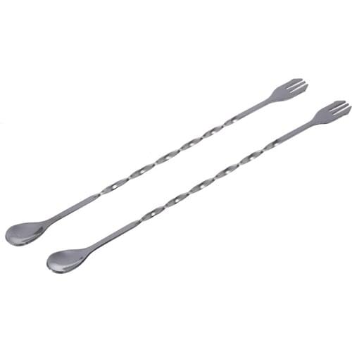 2pcs New Stainless Steel Bar Cocktail Twisted Mixing Spoon Fork DIY Set