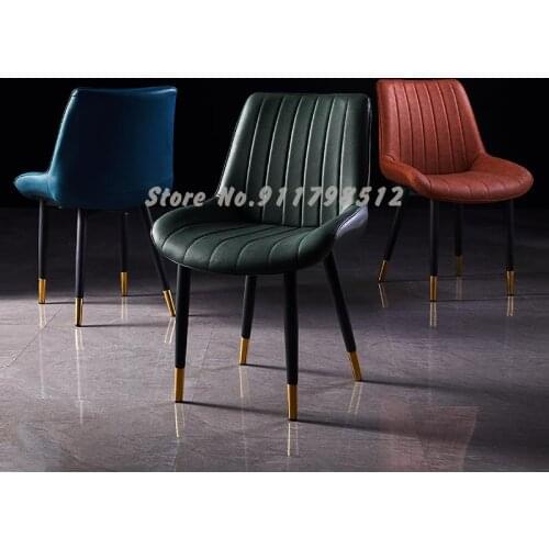 Dining chair home Nordic restaurant modern minimalist leather stool backrest net red makeup desk iron light luxury dining table