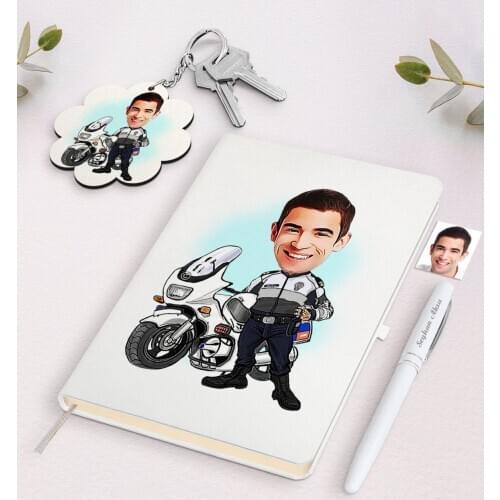 Personalized Men 'S Dolphin Polis Caricature Of White Notebook pen And Keychain Gift Set Reliable Quality Gift Everyday moment
