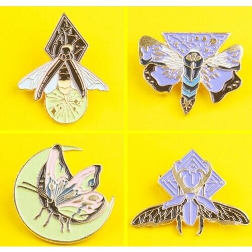 Prajna Enamel Pin Moth Butterfly Moon Custom Brooches Bag Lapel Pin Cartoon Animal Badge Jewelry Gift for Kids Friends