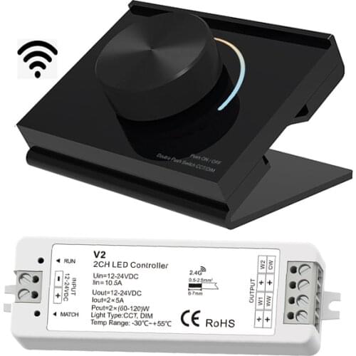 RK2 Desk Mount Rotary Panel 2.4G RF Remote With Wireless Receiver CW WW CCT Color Temperature for Dual Color Strip Tape Use