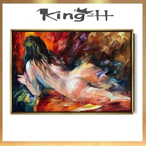 Sexy Blonde Girl Nude Woman Painting Palette Knife Painting handPainted on Canvas for Bedroom Hotel Wall Decoration