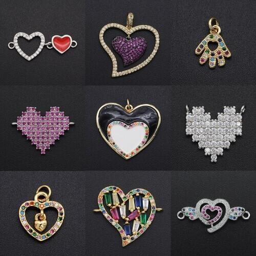 Fabulous Diy Double Heart CZ Charms Wholesale Angel Wing Necklace Pendant Zircon Love Connector For Jewelry Bracelet Making