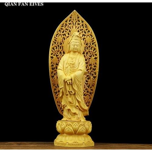 Solid wood Big Guanyin statue，Exquisite carving，Modern art sculpture，Chinese Buddha Statue ，Hhome feng shui decorative statue