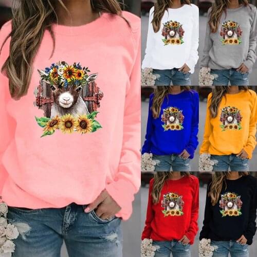 1PCS Adult Women Autumn Winter Sweatshirt Pullover Tops Long Sleeved Comfortable O-neck Pullover Sheep Printing Leisure Свитер