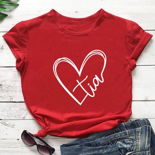 Tia Heart Print Spanish Shirt Auntlife Funny Summer 100%Cotton Women Tshirt Gift for Sister Aunt Gift Tee Best Aunt Ever Shirts