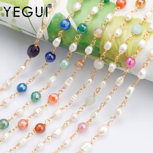 YEGUI C165,diy chain,18k gold plated,copper metal,natual stone,real pearl,charms,diy bracelet necklace,jewelry making,1m/lot