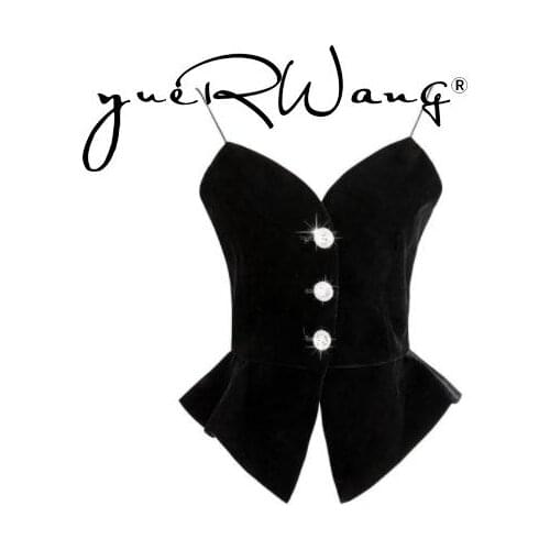 YuerWang Women Vest Crop Top Diamond Velvet Top Ruffle Velour Crop Tops Women V-neck Vintage Sexy Short Tops Black 2021 Fashion