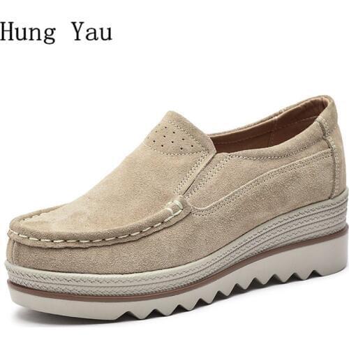 Women Shoes Flats Genuine Leather 2018 Summer Fashion Casual Shoes Woman Flat Platform Work Slip On Comfortable Walking Loafers