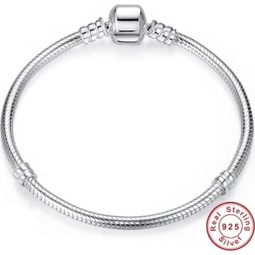 Classic Genuine 925 Sterling Silver Snake Chain Bracelet Woman Fashion High Quality Gift fit European Charm Beads DIY Jewelry