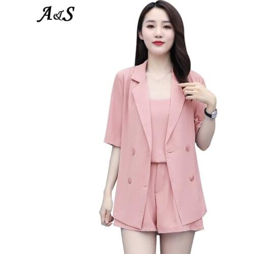 Anbenser Summer Minimalist Suit Women Solid Blazer Vest High Waist Shorts Suit Casual Two Piece Set Womens Clothing Office Lady