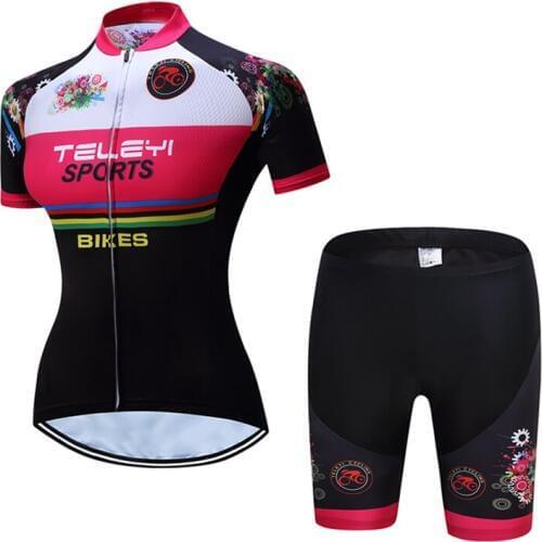 Teleyi Women Sports Cycling Jersey Short Sleeve Cycling Clothing Suit Bikes Wear (Bib) shorts Ropa Ciclismo Outdoor Sportwear