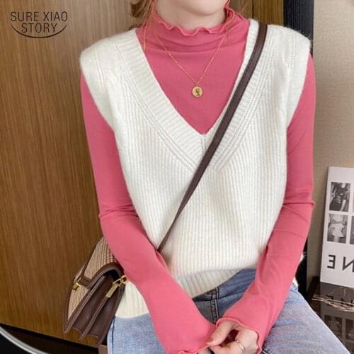 2021 Spring Fashion Loose Outer Sweater Lady Autumn V-neck Knitted Vest Women All-match Sleeveless Pullover Vest Waistcoat 16088