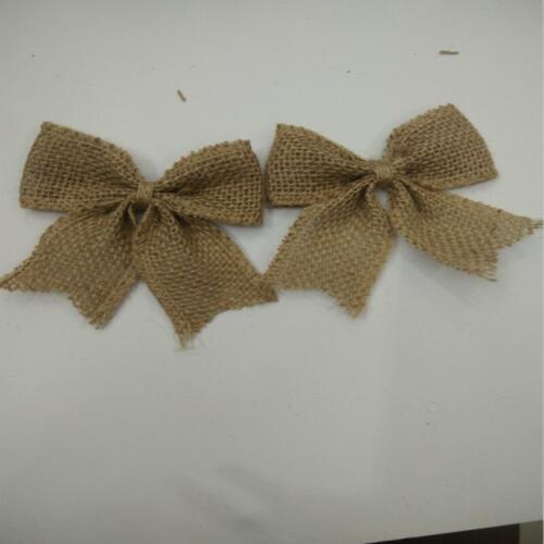 10pcs/lot Natural Jute Burlap Hessian Flower bowknot decoracion vintage christmas decorations wedding decor DIY craft supplies