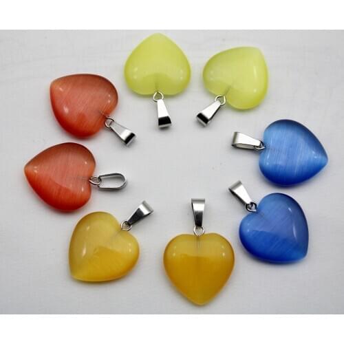 12pcs Natural Cat eyes Stone Opal agates crystal 20mm Heart Shape Pendant for Diy Jewelry Making earrings Necklaces Accessories