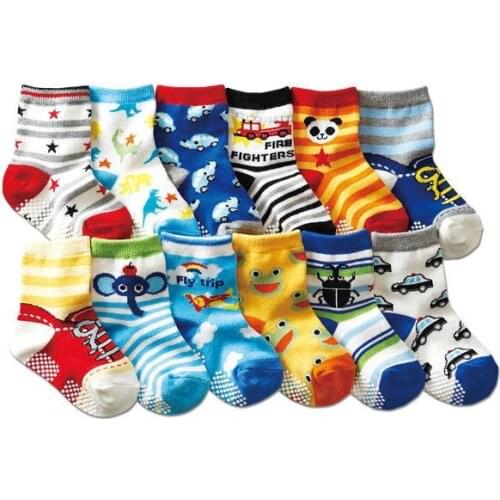 2 Pairs Baby Socks Floor Non-Slip Kids Anti Slip Character Cotton Socks Novelty Shoe Gifts Baby Boy/Girl Slipper Child 0-5 Year