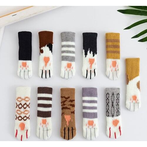 4Pcs/Set Creative Lovely Cat Paws Chair Leg Cover Socks Floor Protector Table Foot Knitting Socks Skidproof Door Handle Cover