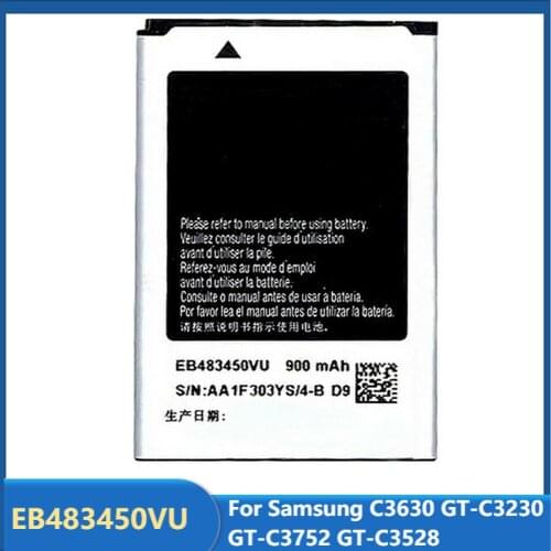 Original Replacement Phone Battery EB483450VU For Samsung C3630 C3230 GT-C3230 GT-C3752 GT-C3528 Rechargable Batteries 900mAh