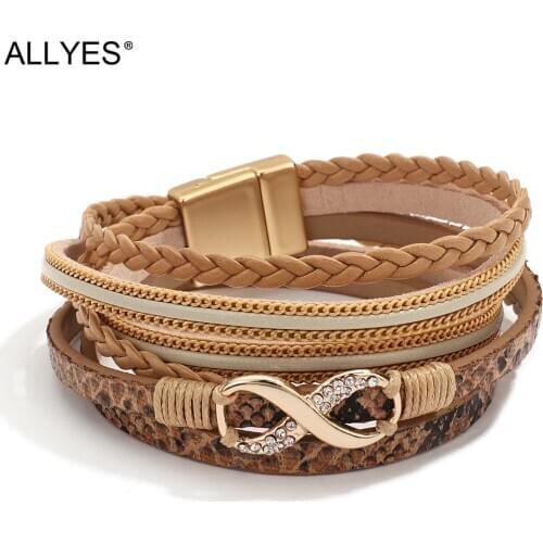 ALLYES Multilayer Chain Infinity Charm Bracelet for Women Braided Leather Wrap Bracelets Bangle Female Commuter Jewelry Gifts