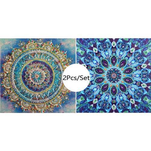 2Pcs Special Shaped Diamond Painting Plant Landscape Modern Flower Pattern DIY 5D Partial Drill Cross Stitch Kits Crystal Arts