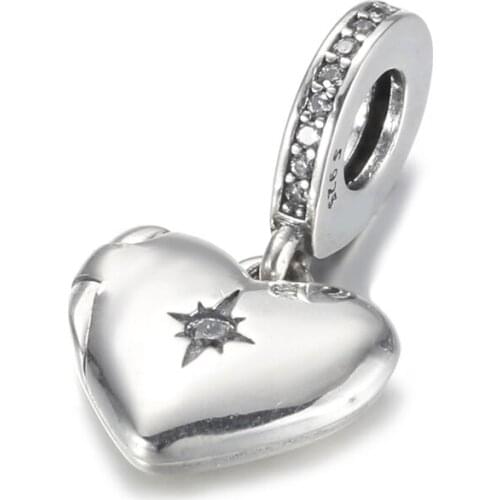 Authentic S925 Silver Bead Openable Heart Locket Pendant Dangle Charm for Women Bracelet Bangle DIY Jewelry