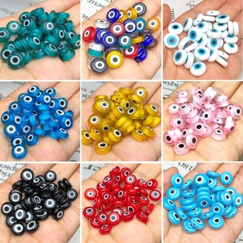 6/8/10mm Flat Round Shape Beads Colorful Evil Eye Lampwork Glazed Glass Beads for Bracelet Necklace DIY Jewelry Making Crafts