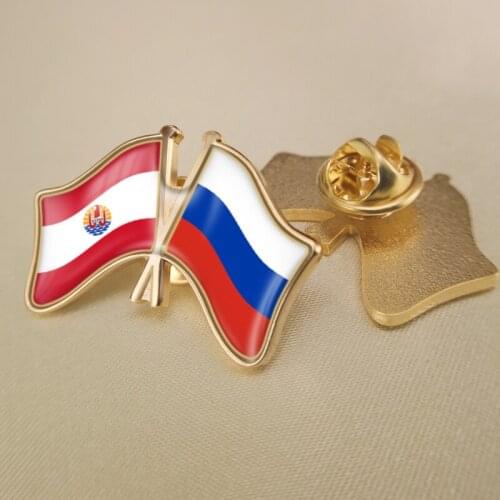 French Polynesia and Russian Federation Crossed Double Friendship Flags Lapel Pins Brooch Badges