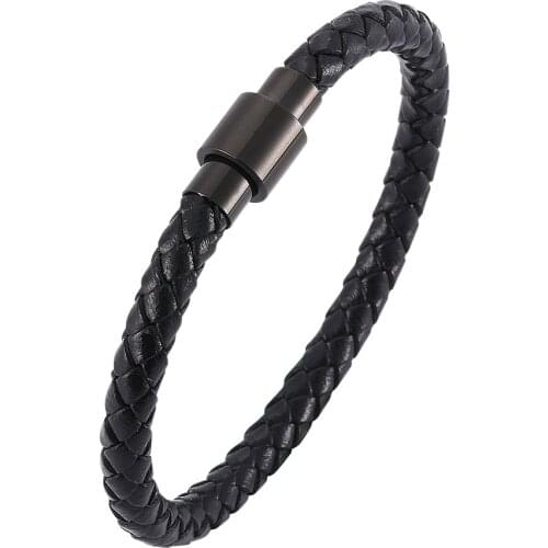 Classic Stainless Steel European And American Trendy Titanium Steel Magnet Buckle Bracelet Mens Jewelry Women Leather Bracelet