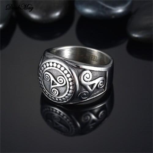DarkMag Punk Stainless Steel Teen Wolf Rings For Men Black Vintage Movie Triskele Signet Finger Rings Wedding Band Fans Gift
