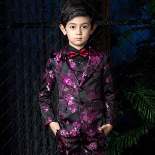 Boys Dress set Suit 5 Pieces jacket+vest+shirt+pants +bow tie Children Formal Suit Jacket high quality size 3 years -13 years