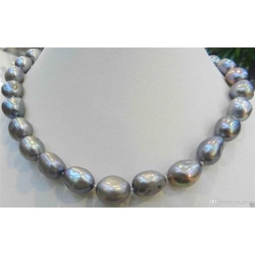 Beautiful 10-12mm gray baroque pearls freshwater pearl necklace>>> free shipping