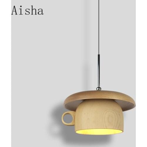 Creative Wooden Coffee Cup Small Pendant Light LED Dessert Shop Bar Counter Restaurant Ins Nordic Personalized Decorative Light