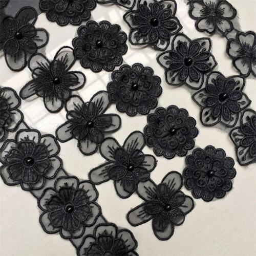 Delicate 1Yd Flower Butterfly Wedding Dress Beaded Lace Applique Thread Black Tulle Lace Trim Accessories 6cm LB0066